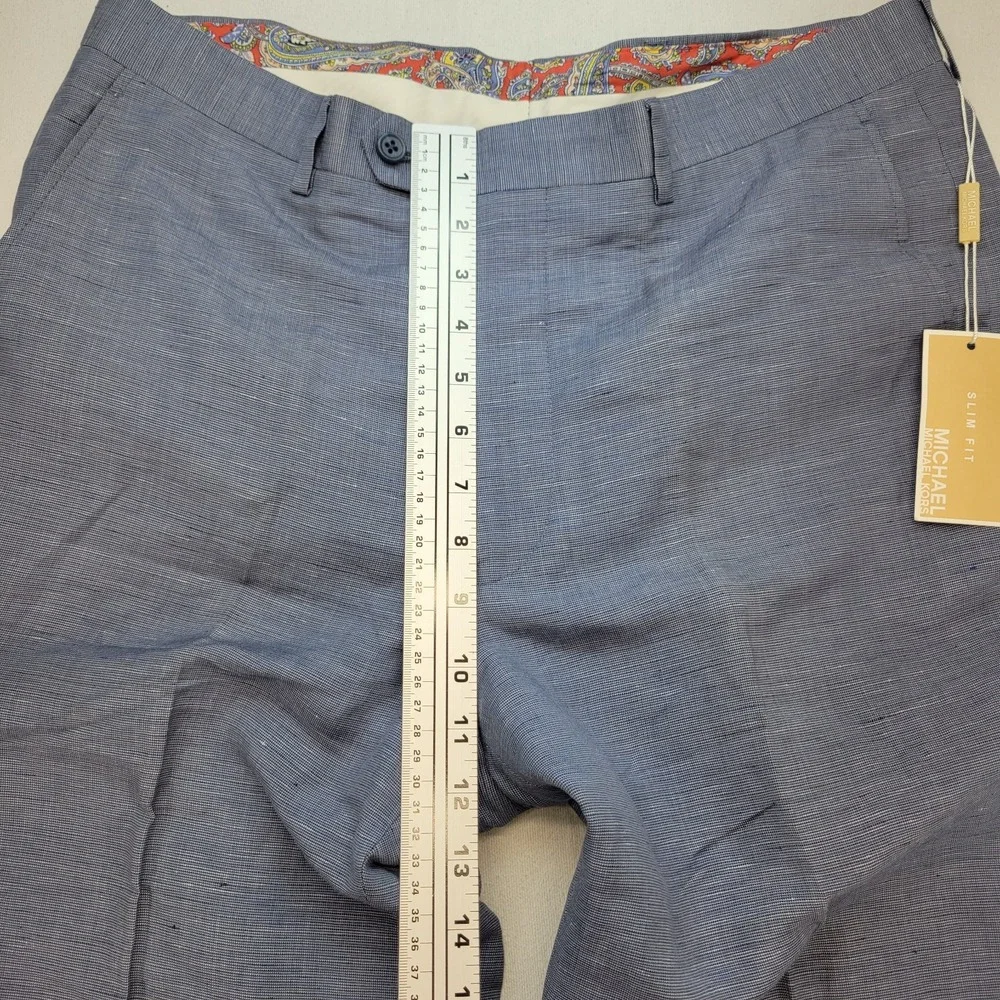 Michael Kors Pants Mens 34x28* Blue Linen Slim Fit Straight Leg Pleated Luxury